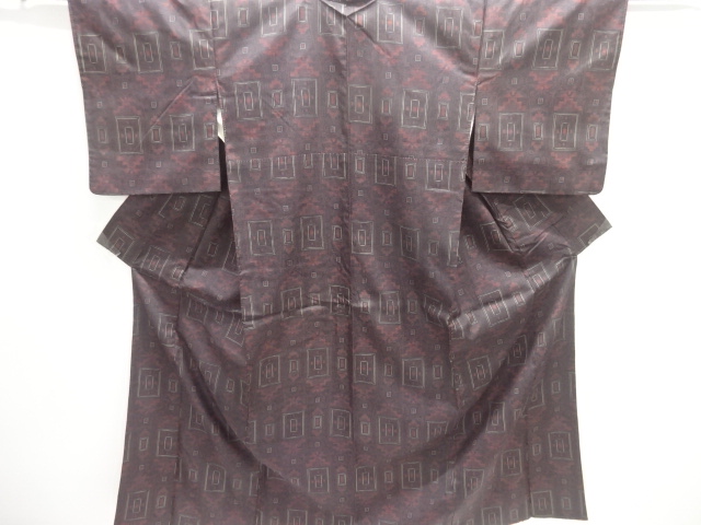 JAPANESE KIMONO / ANTIQUE ENSEMBLE KIMONO / TAISHO ROMAN STYLE / TSUMUGI / GEOMETRIC